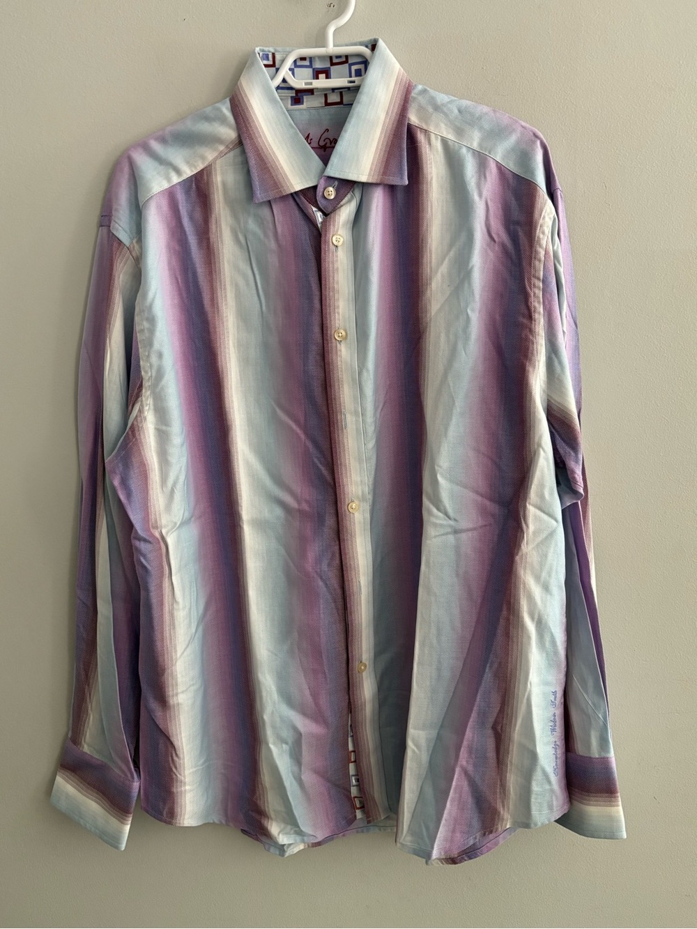 Robert Graham Men's Ombre Striped Dress Shirt Pastel Purple Blue Geometric 2XL